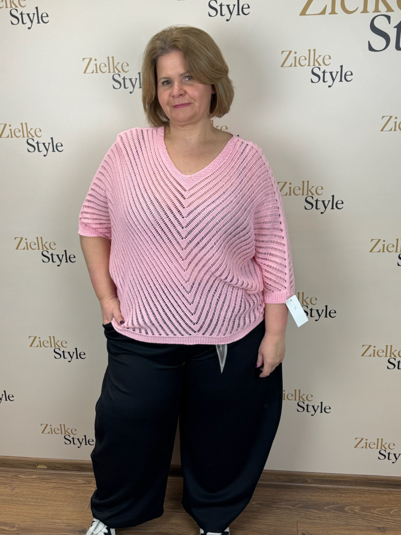 Italia nr 8 - Sweterek ażurowy, jodełka jednokolorowy, nietoperz - 15222 / 15122 - pudrowy róż