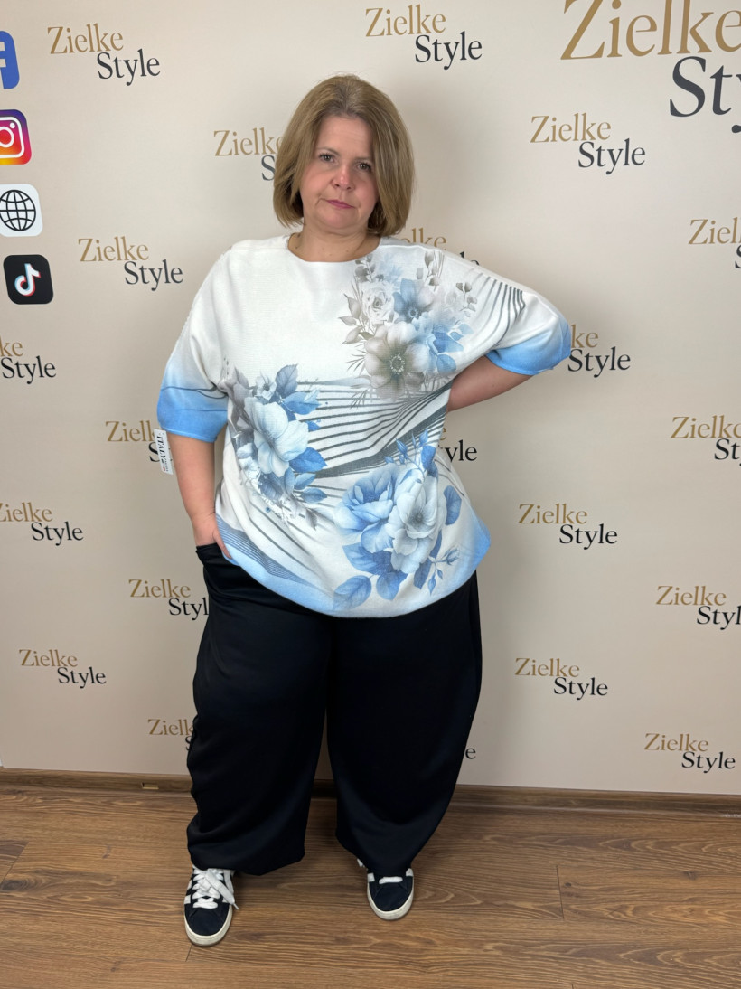 Italia nr 8 - Sweter kwiaty - 1569 - niebieski