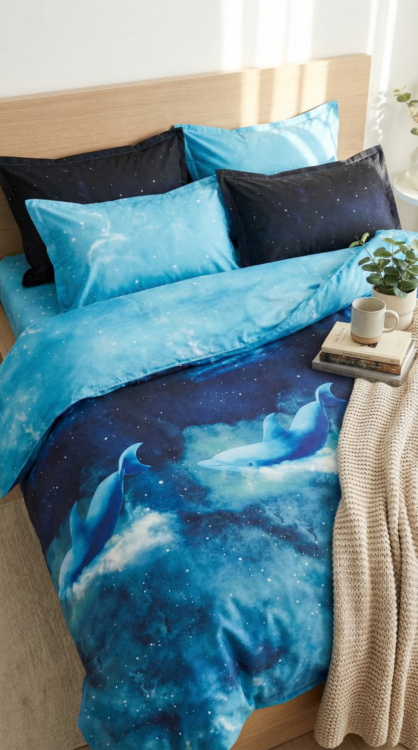 Pościel satyna bawełniana 140x200cm delfiny