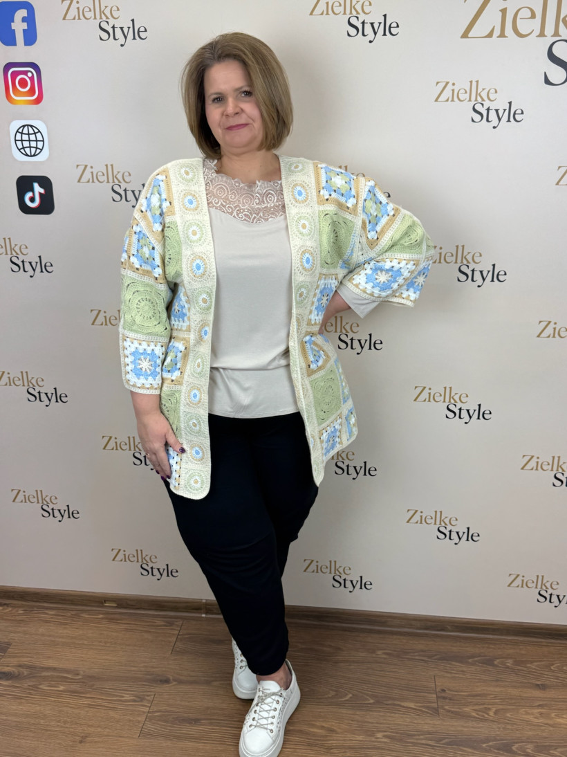 Italia nr.8 - Narzutka ażurowa kolorowa Wł.68037 - beżowy z oliwką