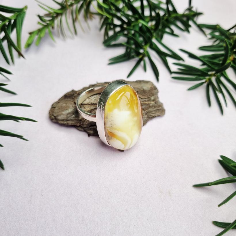 Pierścionek z Bursztynem Bałtyckim Mleczny Srebro 925 Regulowany
