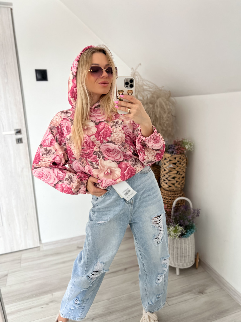 Bluza Masełko z kapturem- KWIATY