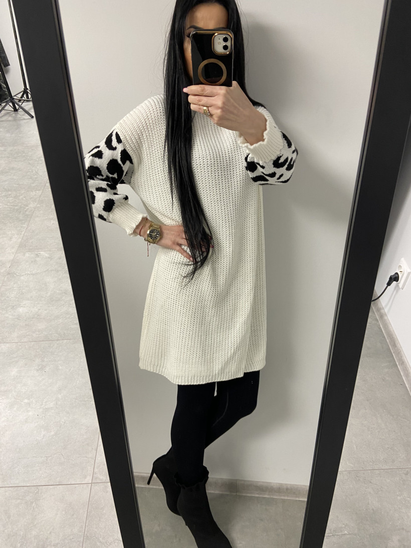 Sweter 1122 długi, rękaw panterka