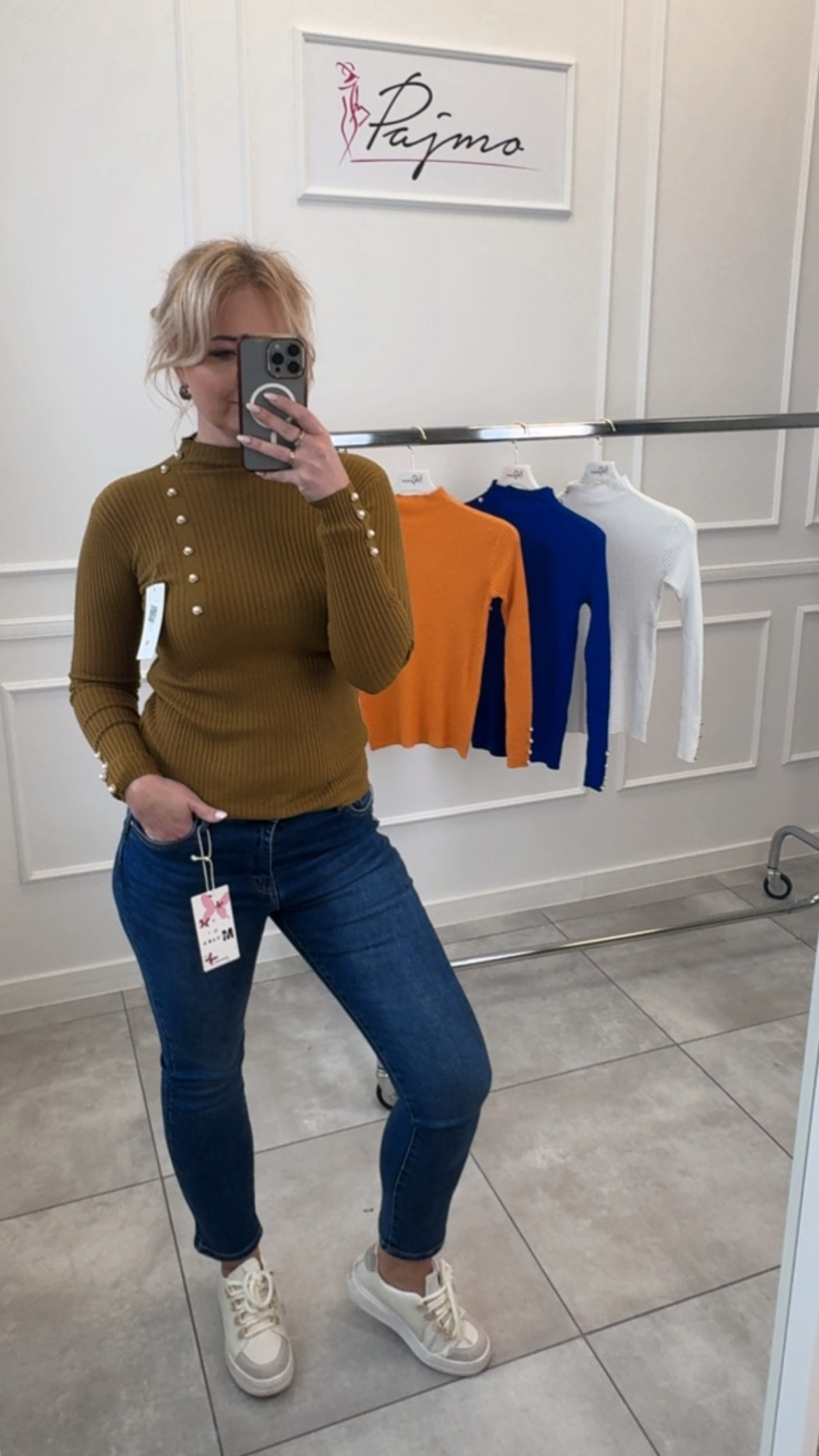 Sweter półgolf perełki 13912