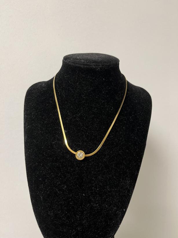 DIAMENCIK - biżuteria stal nierdzewna naszyjnik cienka żmijka z kółkiem z diamencikiem