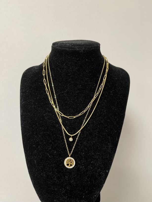 EFEKTOWNY - biżuteria stal nierdzewna naszyjnik potrójny łańcuszek z drzewem