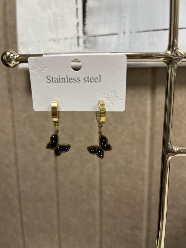 MOTYL CZARNY - biżuteria stal nierdzewna kolczyki czarne motylki