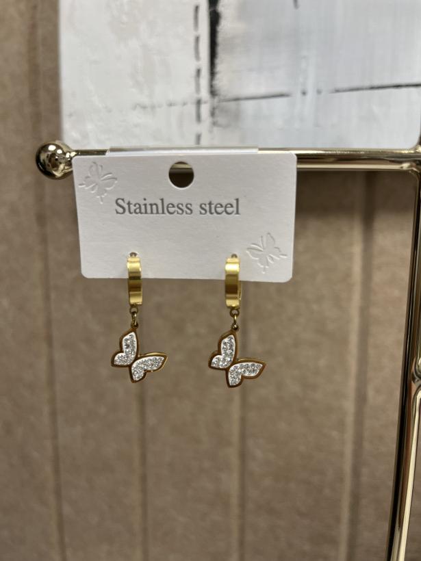 MOTYL BIAŁY - biżuteria stal nierdzewna kolczyki białe motylki