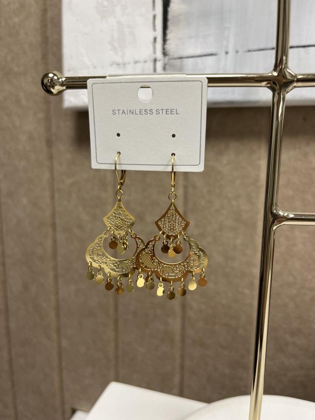 INDIE - biżuteria stal nierdzewna kolczyki złote wiszące ala bollywood