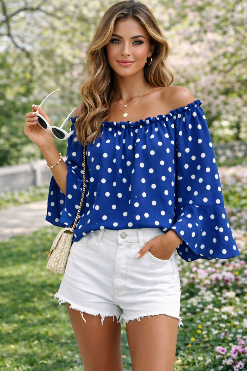 BLUZKA HISZPANKA FALBANA RĘKAW KROPY 