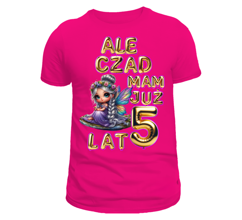 T-shirt różowy urodzinowy ale czad mam już 5 lat wróżka fiolet