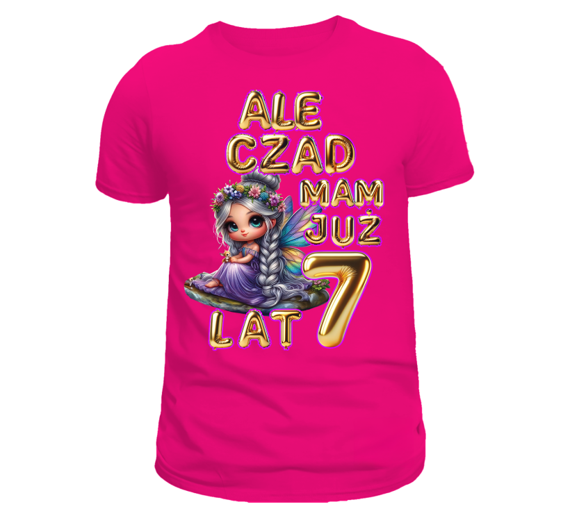 T-shirt fuksja urodzinowy ale czad mam już 7 lat wróżka fiolet