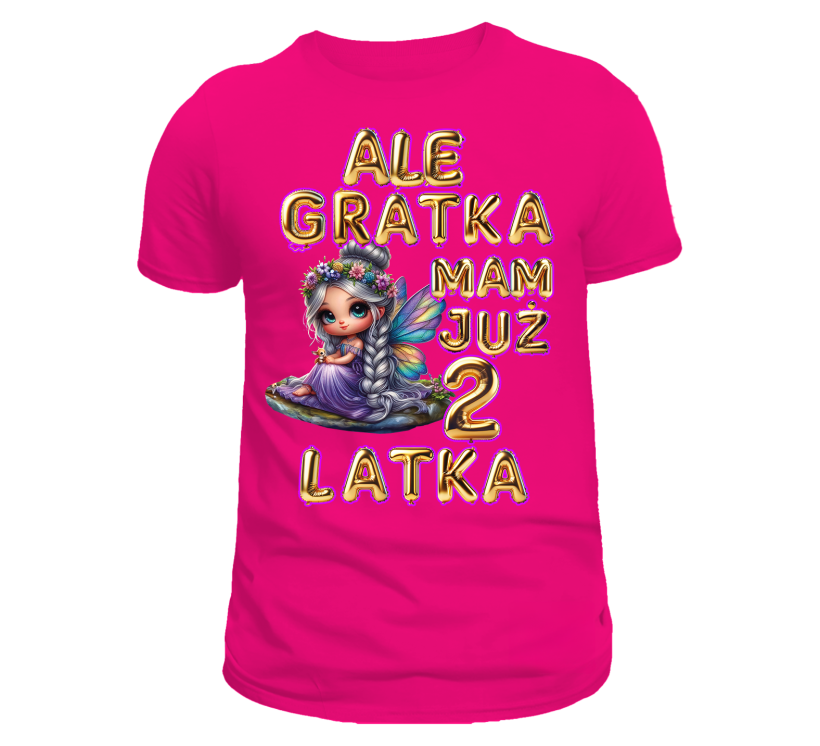 T-shirt różowy urodzinowy ale gratka mam już 2 latka wróżka fiolet