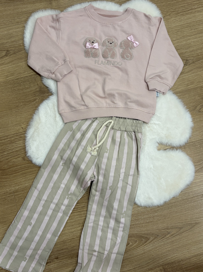 Komplet z pieskiem  różowy jasny 100% bawełna