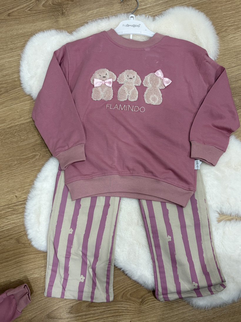 Komplet w pieski ciemny róż 100% bawełna