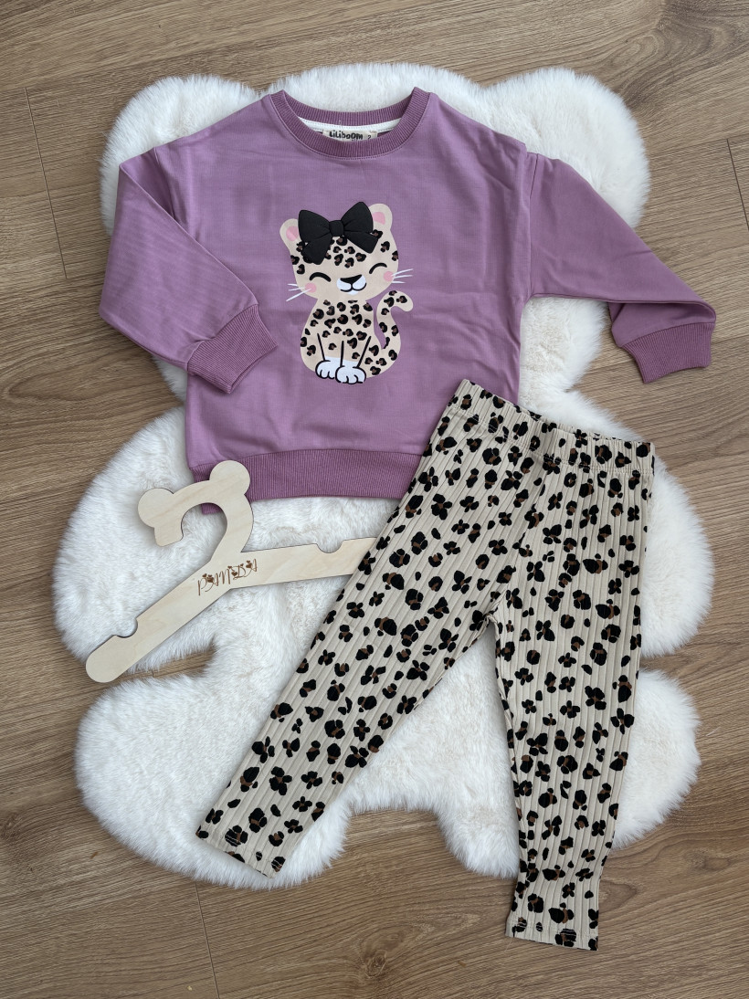 Komplet fioletowy kot z panterką