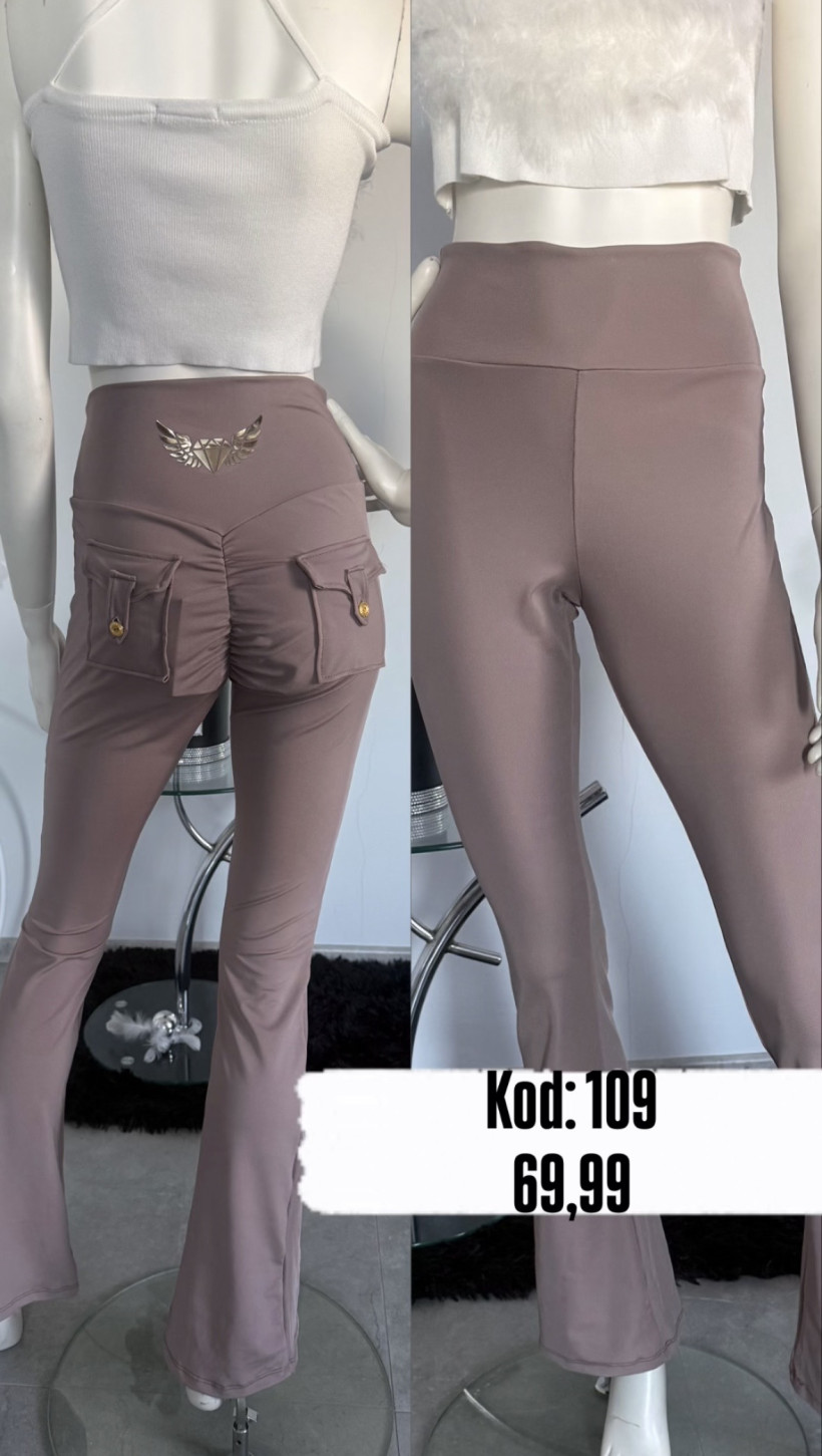 Legginsy 109 dzwony, kieszonki 3D