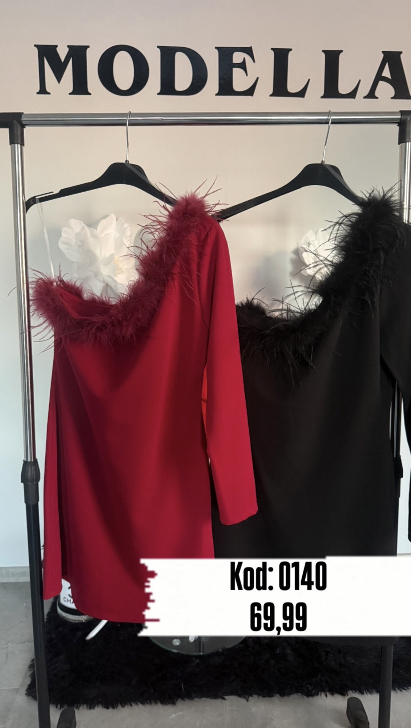 Sukienka 0140 piórko, na jedno ramię