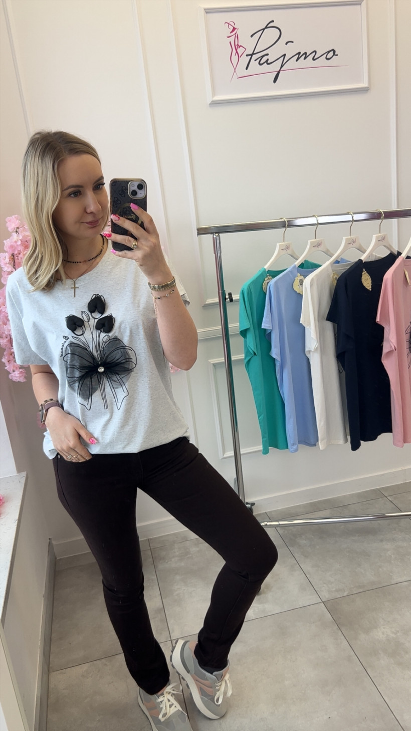 Bluzka 3D kwiaty kokarda 14297