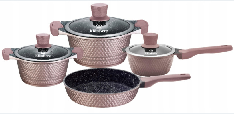 Zestaw garnków marmurkowych z patelnią. 9el