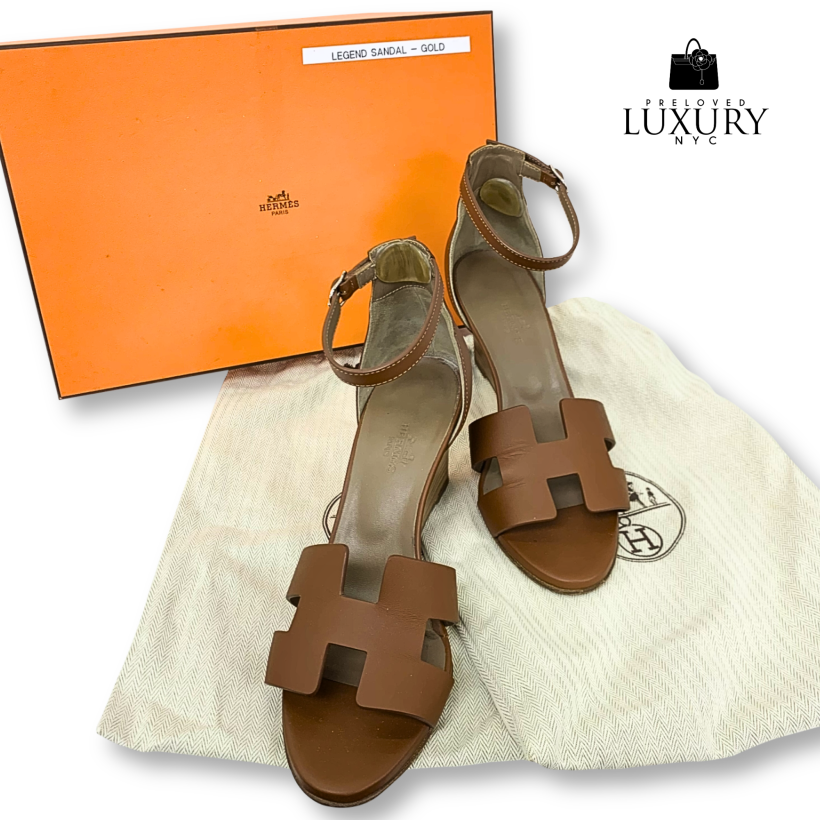 HERMES Brown Leather Legend Platform Sandals