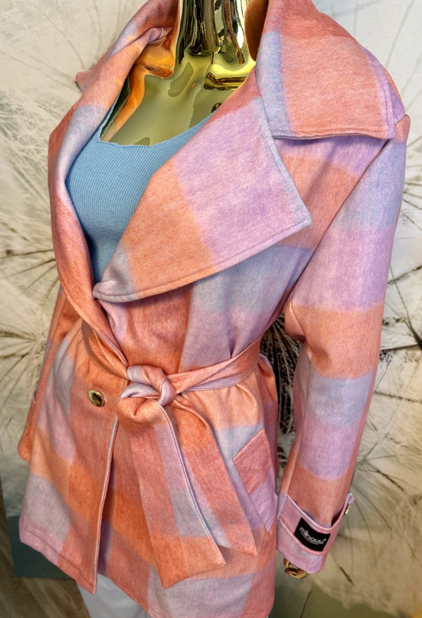 Płaszcz midi A Pastelowa Krata Minouu 