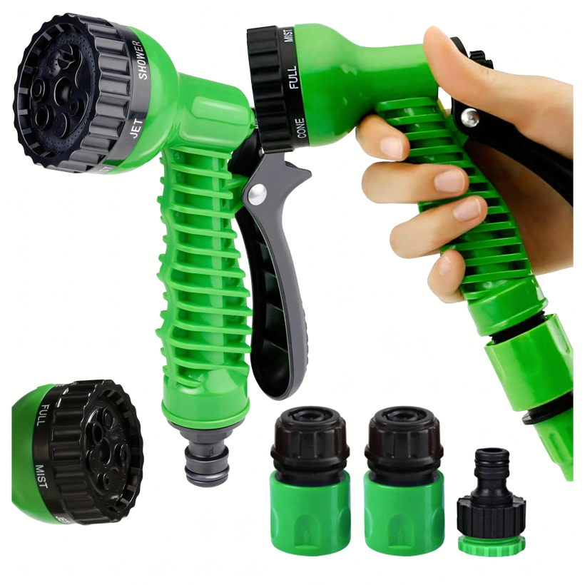Pistolet Zraszacz Regulowany do Węża Ogrodowy Zraszania 7 Trybów 3 Złączki