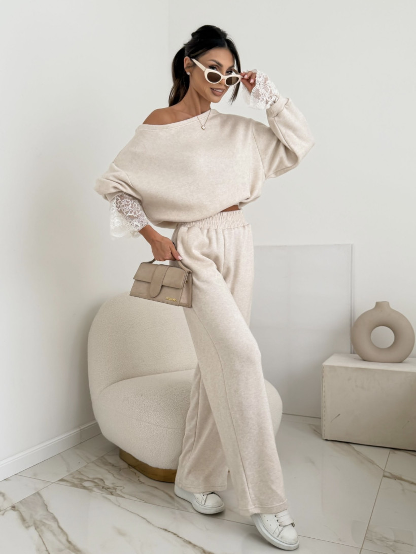 GLAM KOMPLET BEŻ KORONKA RĘKAW