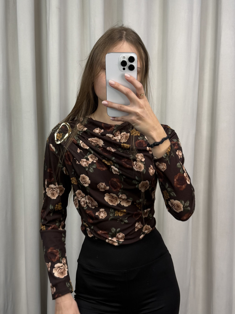 Bluzka w kwiaty czekoladowa