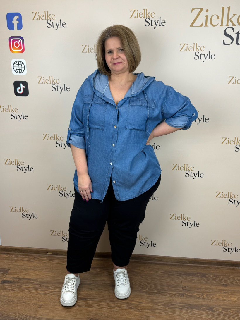 Italia nr.8 - Koszula jeansowa rozpinana z kapturem - 661458 - ciemniejsza