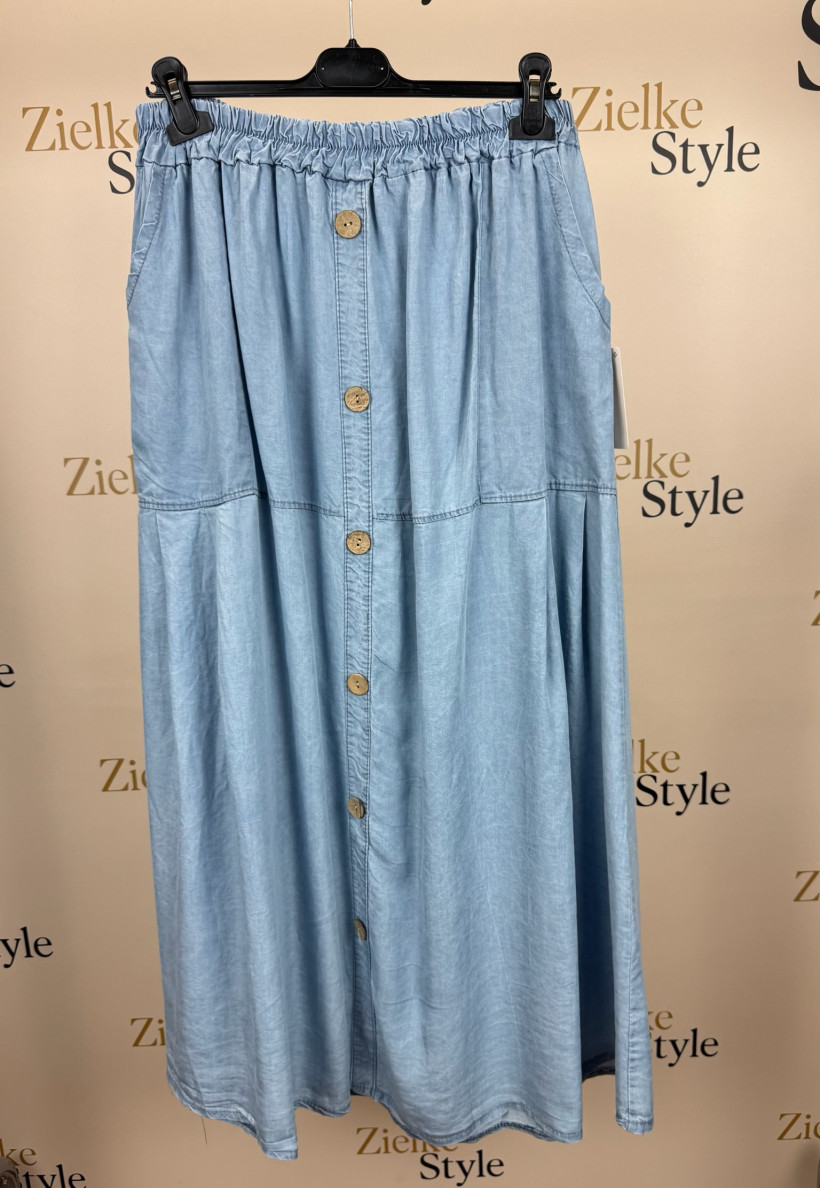 Italia nr 8 - Spódnica jeansowa na gumie, guziki - 661470 - jasna