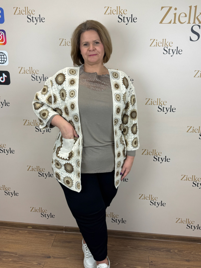 Italia nr 8 - Narzutka patchworkowa, kieszenie, rozetki - 68042 - beż z czekoladą