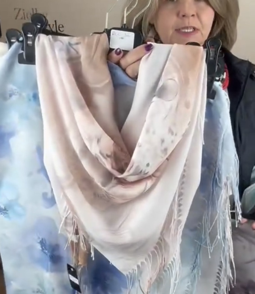 Chusta z frędzlami, kwiaty, rcc - 35 - 4