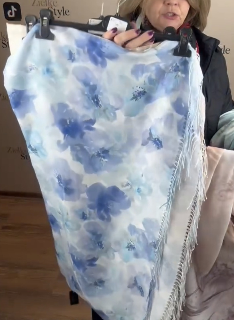 Chusta z frędzlami, kwiaty, rcc - 35 - 5