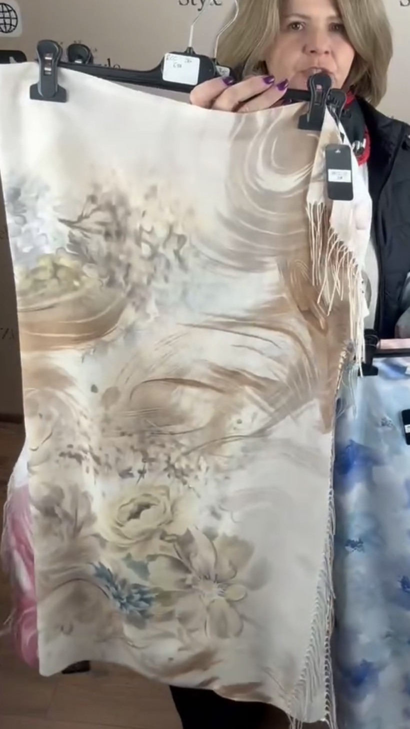 Chusta z frędzlami, kwiaty, rcc - 35 - 6