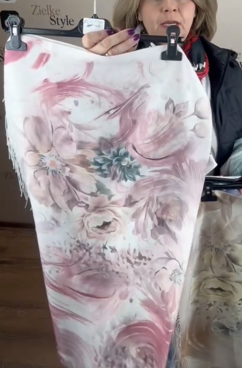 Chusta z frędzlami, kwiaty, rcc - 35 - 7