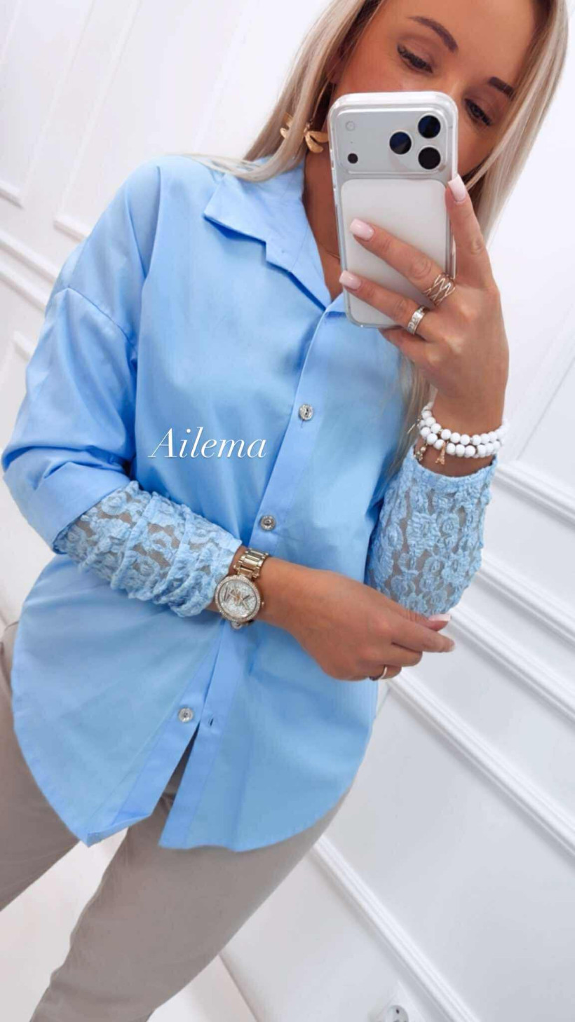 Koszula zapinana na guziki KS37 rękaw zakończony koronką 