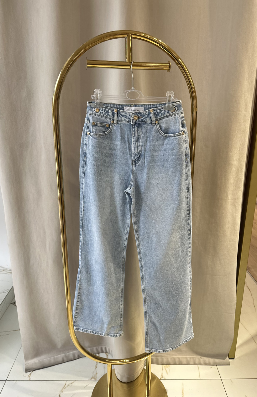 QH SPODNIE JASNY JEANS ZŁOTE DODATKI WIDE LEG