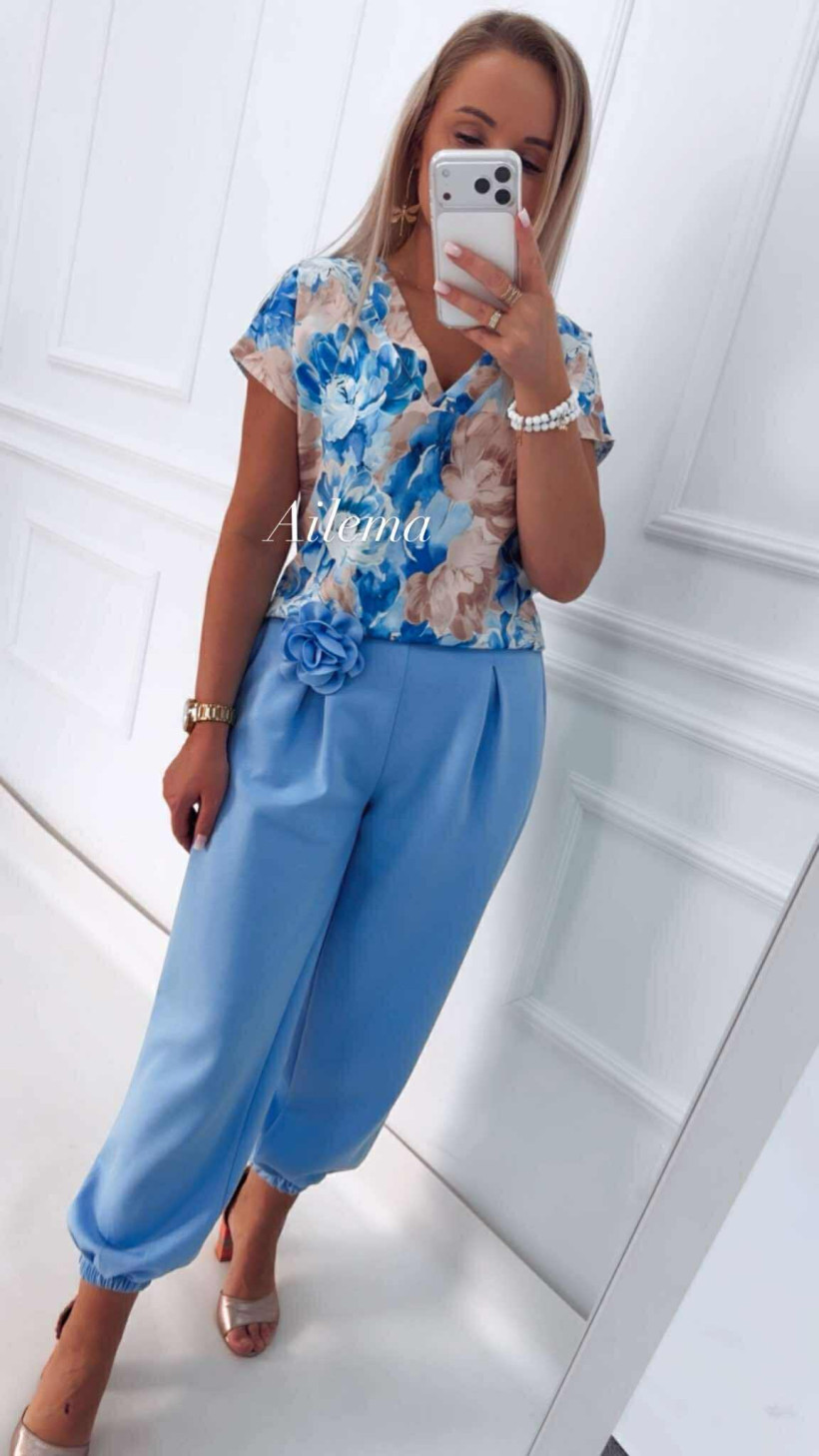 Spodnie masełko ze ściągaczem SP29 kwiat 3D w pasie