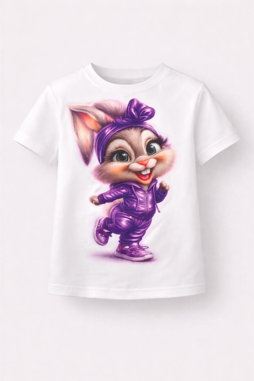 T-shirt biały dnz królik fiolet