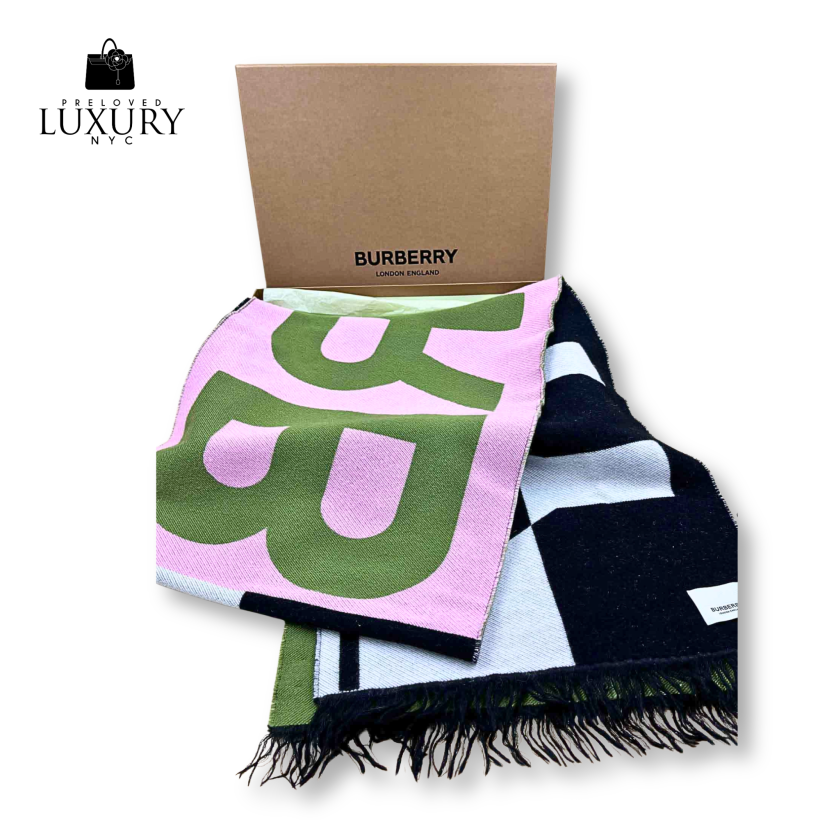 BURBERRY Logo Scarf Wool With Box and Current Tags