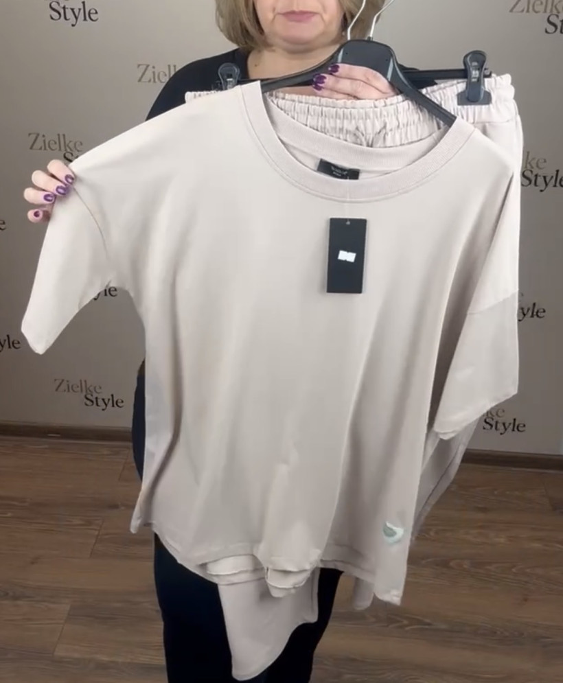 Komplet bluzka + spodnie na gumie jednokolorowe, ww - 5623 - beż