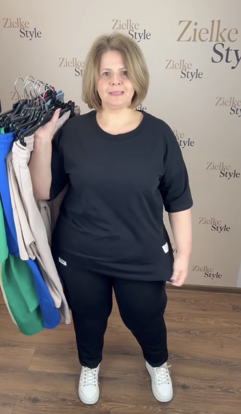 Komplet bluzka + spodnie na gumie jednokolorowe, ww - 5623 - czarny