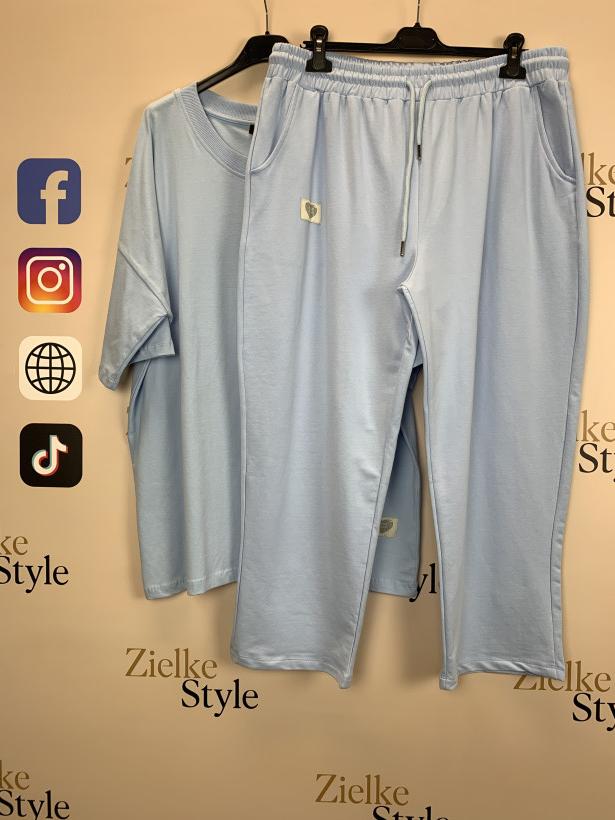 Komplet bluzka + spodnie na gumie jednokolorowe, ww - 5623 - błękitny