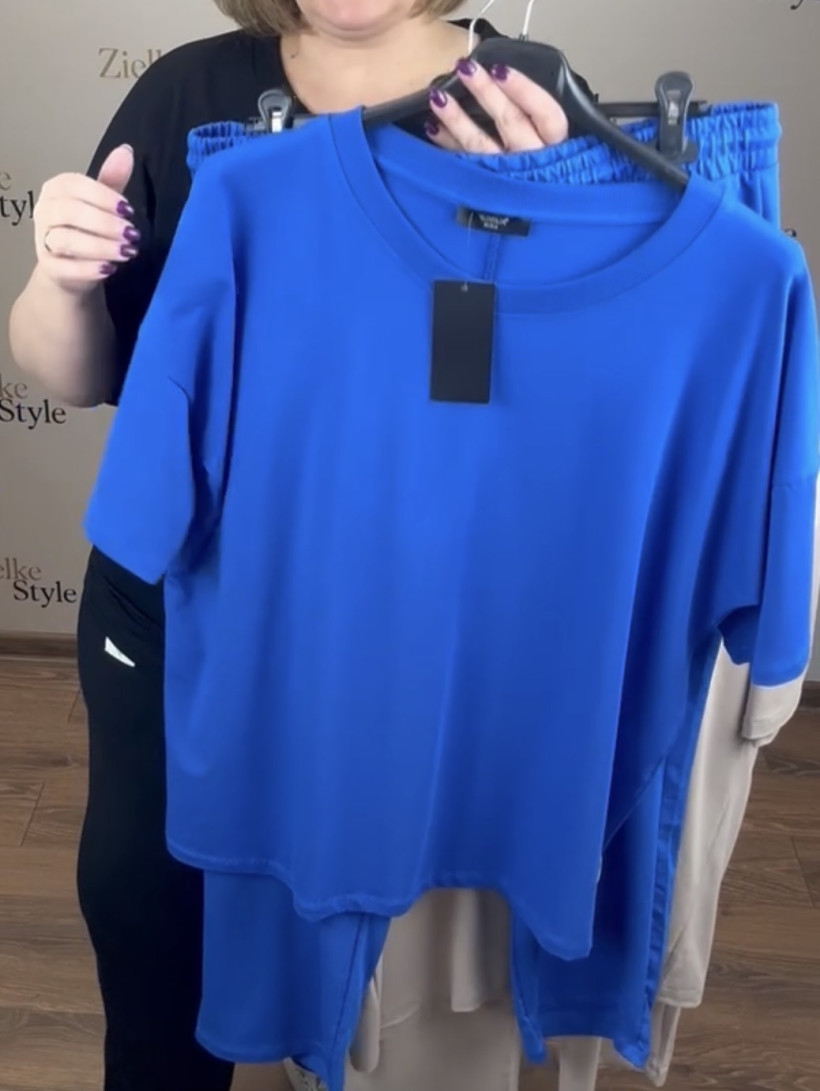 Komplet bluzka + spodnie na gumie jednokolorowe, ww - 5623 - chaber