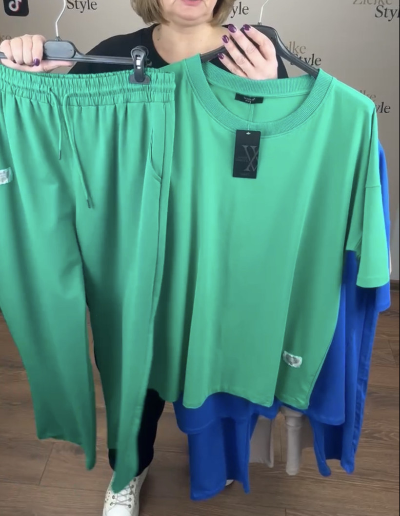 Komplet bluzka + spodnie na gumie jednokolorowe, ww - 5623 - zielony