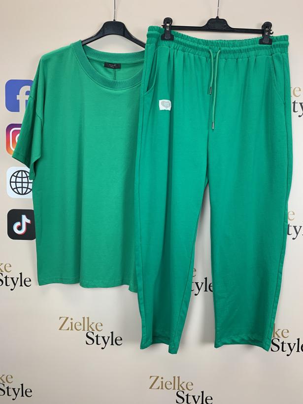 Komplet bluzka + spodnie na gumie jednokolorowe, ww - 5623 - zielony