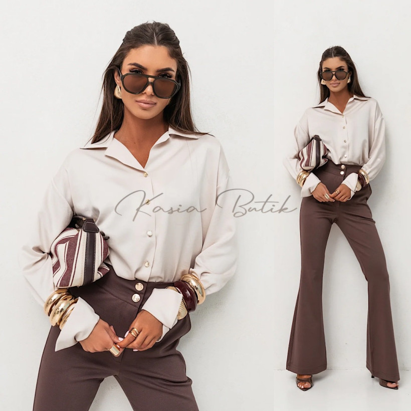 Koszula Satynowa Maddie Beżowa 