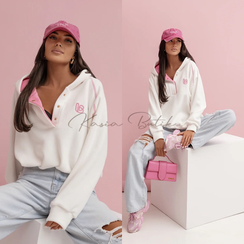 Bluza Polarowa Loom Śmietankowa z Różem