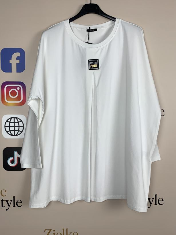 Tunika jednokolorowa zakładka z przodu i naszywka, veso - 9147 - biała